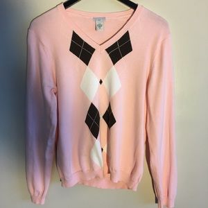 Izod Golf Pink/Black Argyle Pullover Sweater
